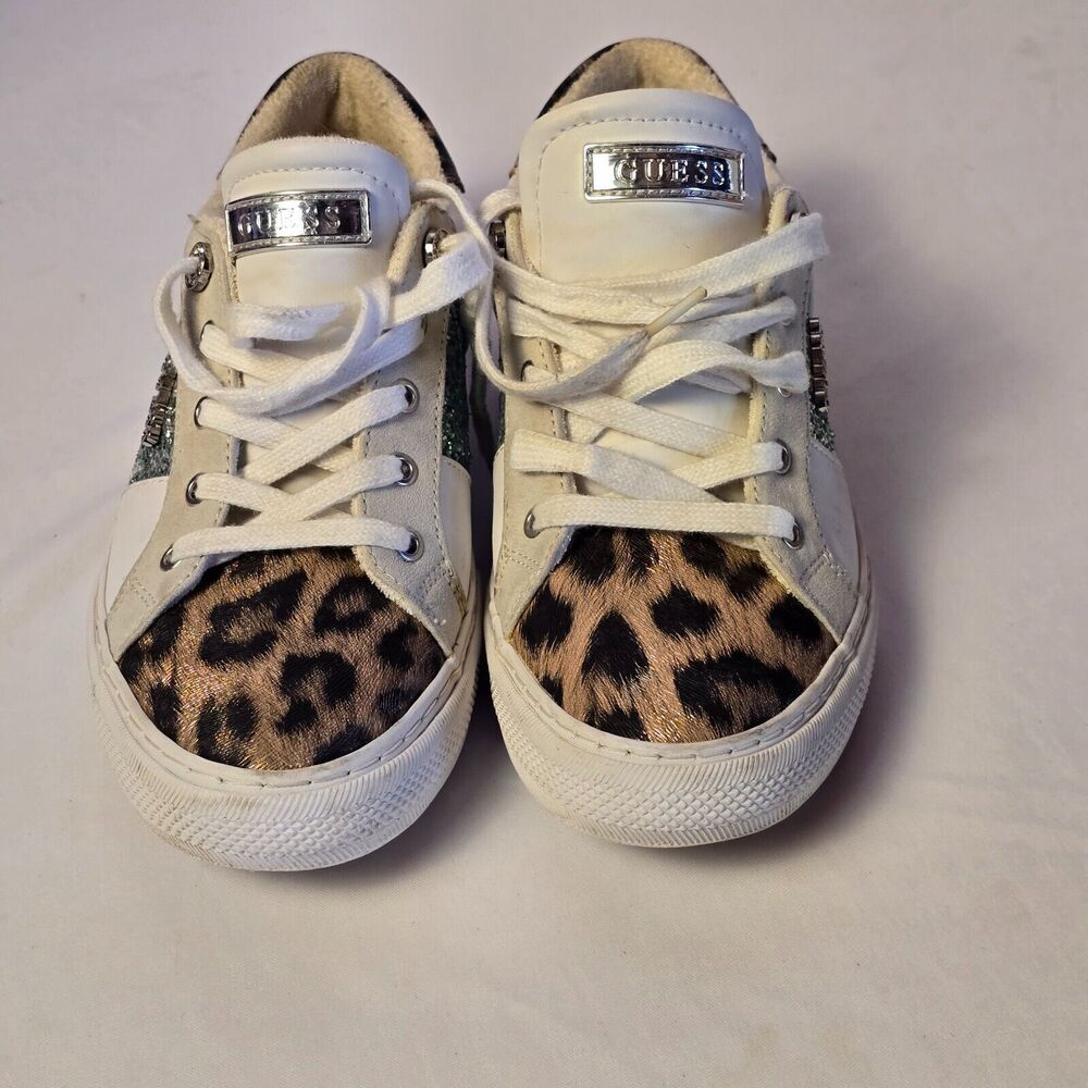 Guess Leopard Print Sneakers | Green Sparkle Accent | Women's Size 9M‎